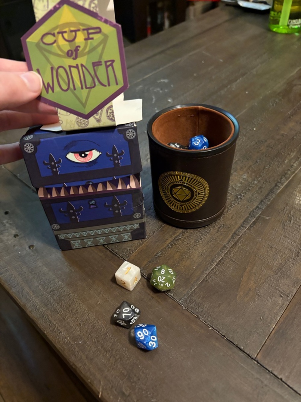 Brown Faux Leather Dice Cup with Gold Emblem - Gaming Accessory